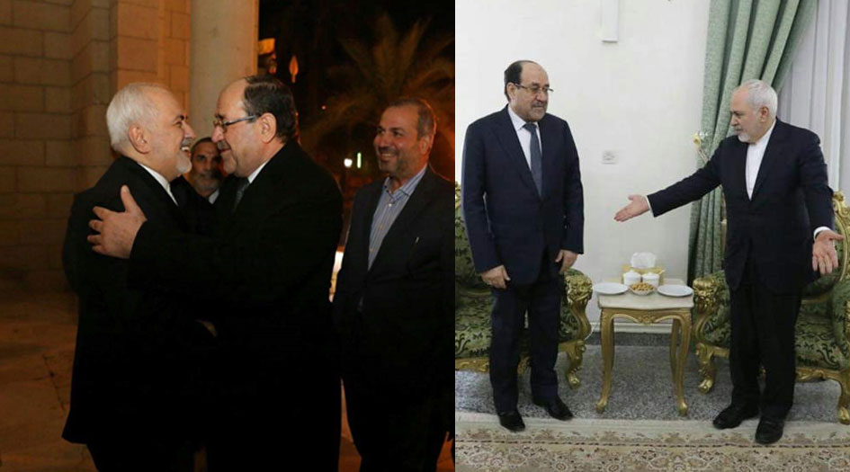 ظريف يستقبل نوري المالكي بمقر السفارة الايرانية في بغداد