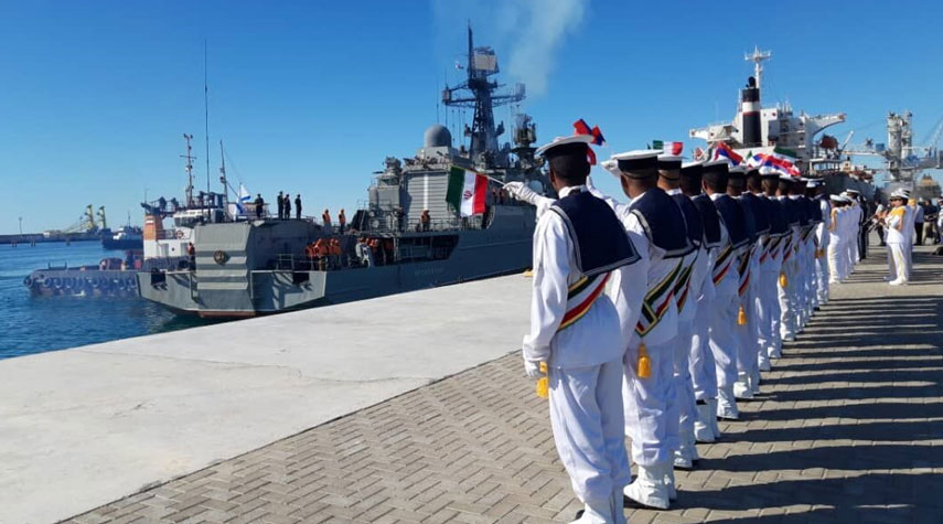 استقبال القطع البحرية الروسية والصينية في ميناء جابهار الايراني