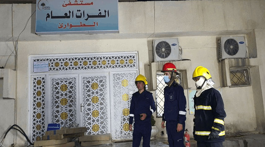 بالصور.. إخماد حريق داخل مستشفى لمصابي كورونا في بغداد
