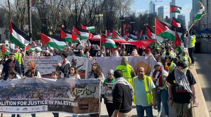 تظاهرات حاشدة في عدة مدن أميركية تضامناً مع الشعب الفلسطيني