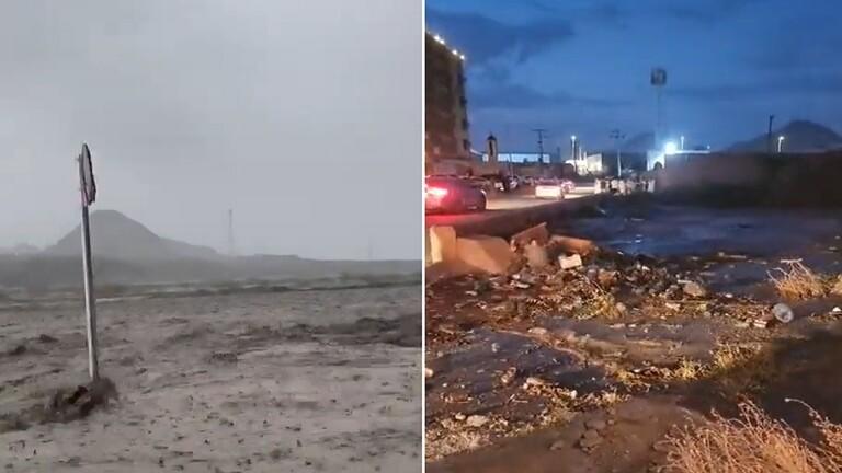 امطار غير مسبوقة منذ سنوات.. السيول تجرف السيارات في السعودية