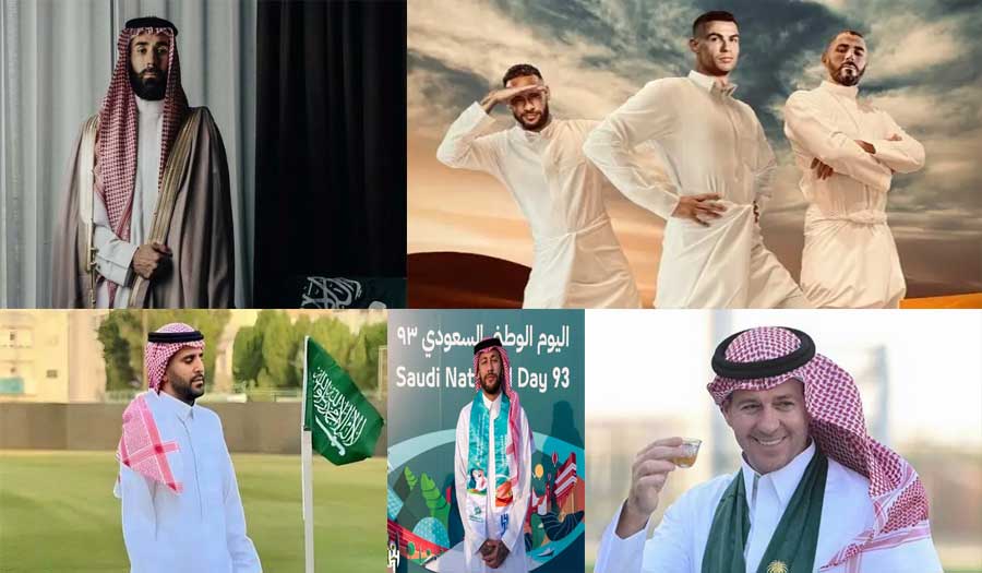 شاهد.. نجوم كرة القدم يخطفون الأضواء بالزي السعودي (صور)