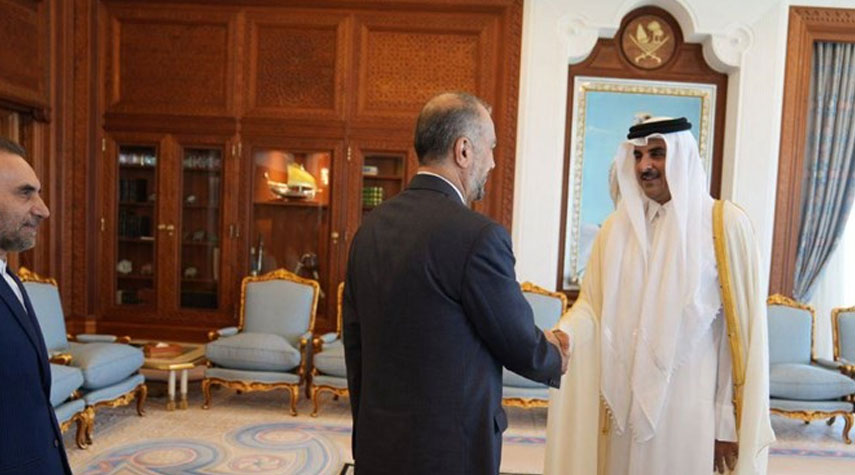 وزير الخارجية الإيراني يلتقي أمير دولة قطر في الدوحة